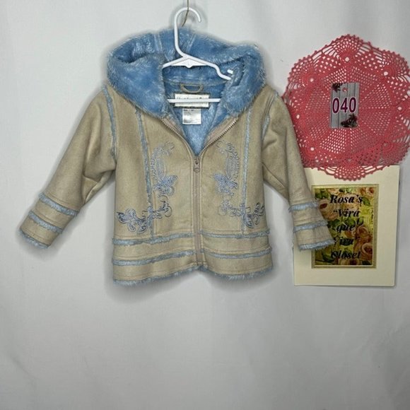 Rothschild Faux Beige Suede and Sherpa Blue Lined Hooded Coat Size 18M - Picture 3 of 11